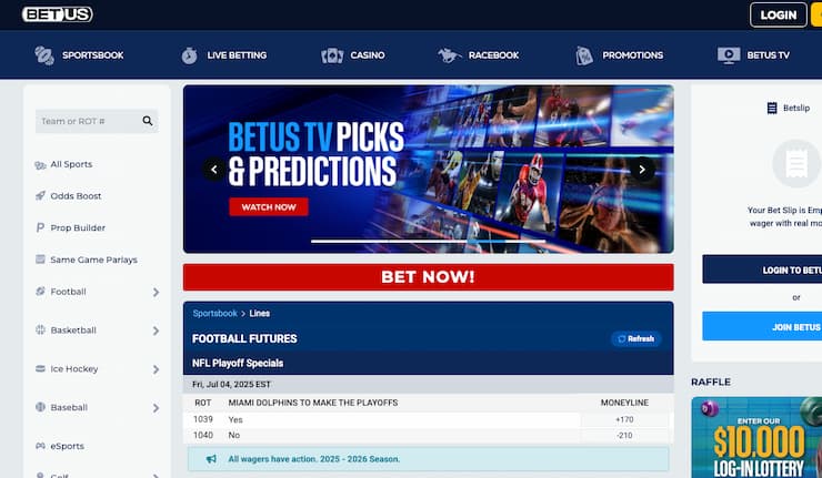 An image of a futures betting Market at Florida online sportsbook BetUS